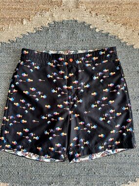 Robert Graham Fish Print Swim Trunks Board Shorts Black Multicolor